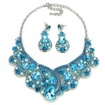 Icy Blue Droplets Crystal Embellished Statement Necklace Set